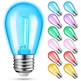 12-Pack Colored String Light Bulbs, Patio String Light Replacement Bulbs for Outdoor Indoor, 1W E26 Base S14 LED Color Light Bulbs for Christmas Halloween,Holiday,Home Decor