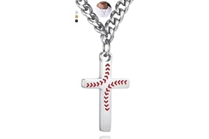NUKAYAI Stocking Stuffers-Baseball Cross Necklace for Men, 16"/18"/20" Cuban Chain Stainless Steel Black/Gold/Silver Birthday Christian Christmas Baseball Gifts for Son Grandson Nephew