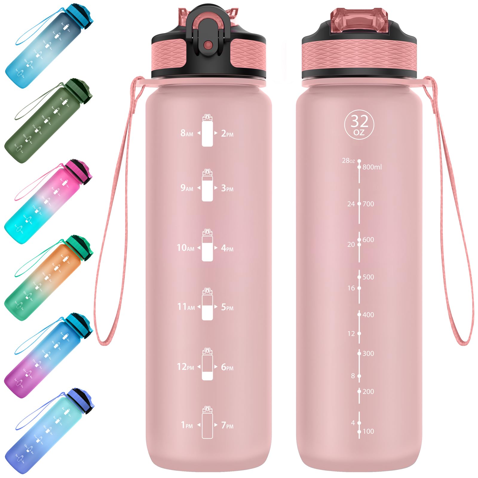 EYQ 1L Water Bottle, 1 Litre Water Bottle with Straw, 32oz Leak-Proof Motivational Sports Drinks Bottle with Time Marker, Tritan BPA-Free, Drinking Waterbottles for Fitness, School, Gym Outdoor Sports โ image 1