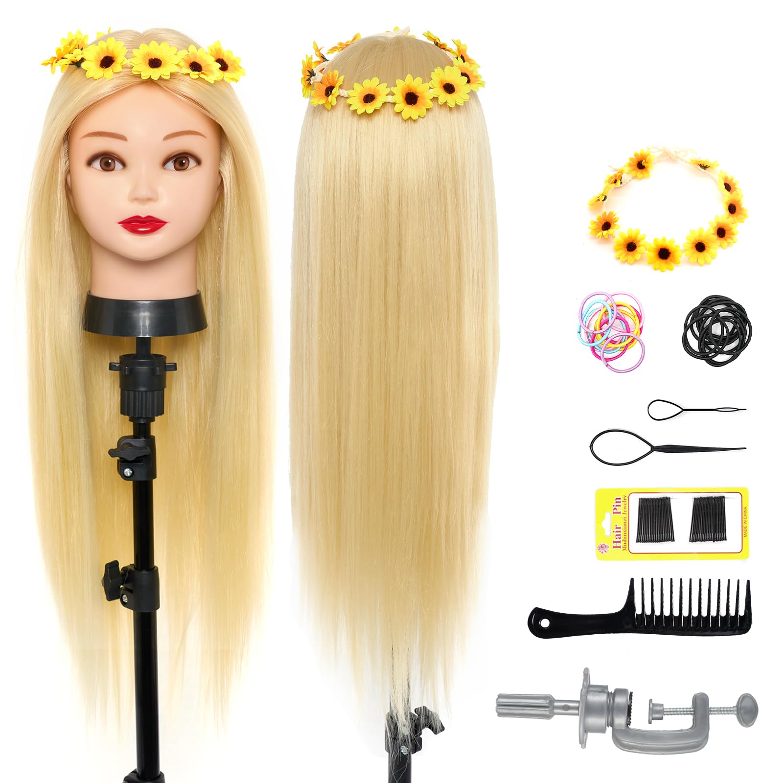 Neverland Beauty Mannequin Head with 50% Real Human Hair for Professional Hairdressing & Cosmetology Training, 26 Inch with Clamp & Styling Braid Kit