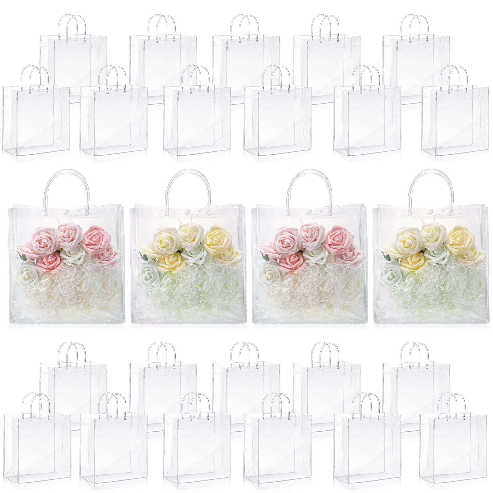 Amylove 24 Pcs Clear PVC Plastic Gift Bags with Handle Reusable ...
