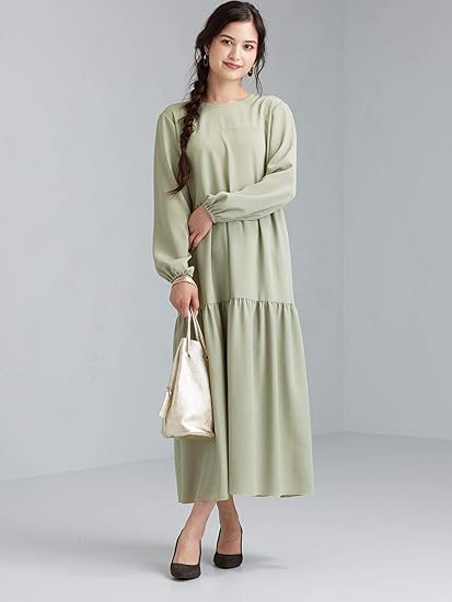 Amazon グリーンレーベルリラクシング Ffc Laporte 2way ティアード ワンピース 6700 レディース オリーブ 67 Free Size ワンピース チュニック 通販