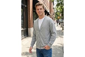 Men's Casual Cardigan Sweater V Neck Long Sleeve Button Down Knit with Pockets