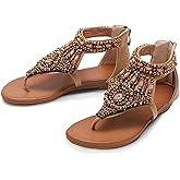 LICWOYAR Women's Flat Sandals Womens Sandals Bohemian Dressy Casual Summer Flats Shoes Open Toe Zipper Beach Sandal