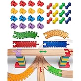 Bunu1492 Wooden Train Track Accessories Set, 32 pcs Track Connector, Compatible with All Major Brands Train Tracks, Christmas Birthday Gift for Boys Girls, Trains Toys Expansion Pack for Kids Ages 3+