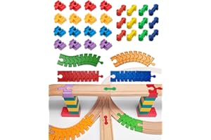 BUNU1492 Wooden Train Track Accessories Set, 32 pcs Train Track Connector, Compatible with All Major Brands Wood Train Tracks, Christmas Birthday Gift for Boys Girls, Train Toys Expansion Pack for Kids Ages 3+