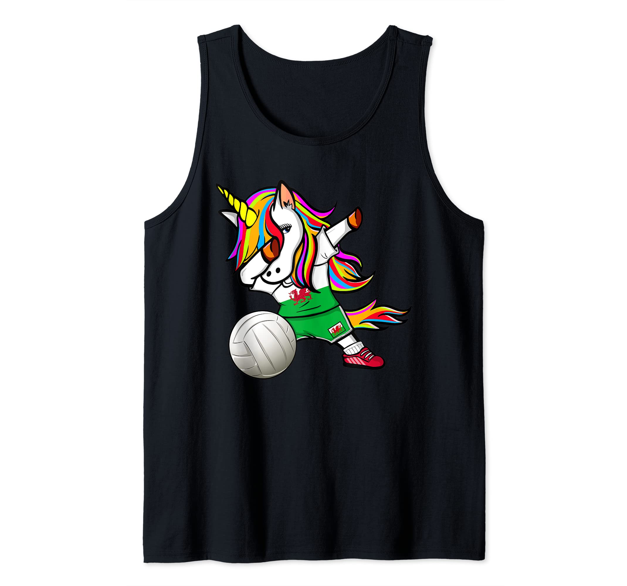 Dabbing Unicorn Wales Volleyball Fans Jersey - Welsh Flag Tank Top