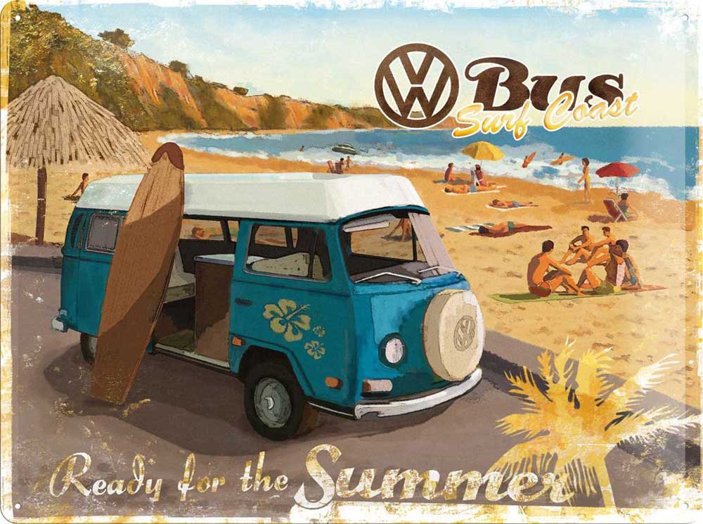 Nostalgic-Art Volkswagen - VW Bulli - Ready for the Summer - Bus gift ideaRetro Tin SignMetal PlaqueVintage design for decoration30 x 40 cm