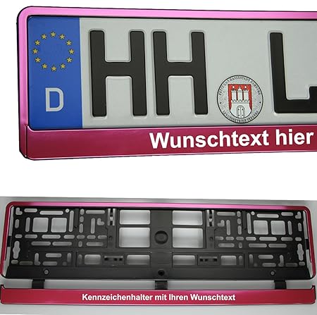 Moto 2X Kennzeichenhalterung pink rosa metalik mit Wunschtext Kennzeichenhalter Kennzeichenrahmen NEU