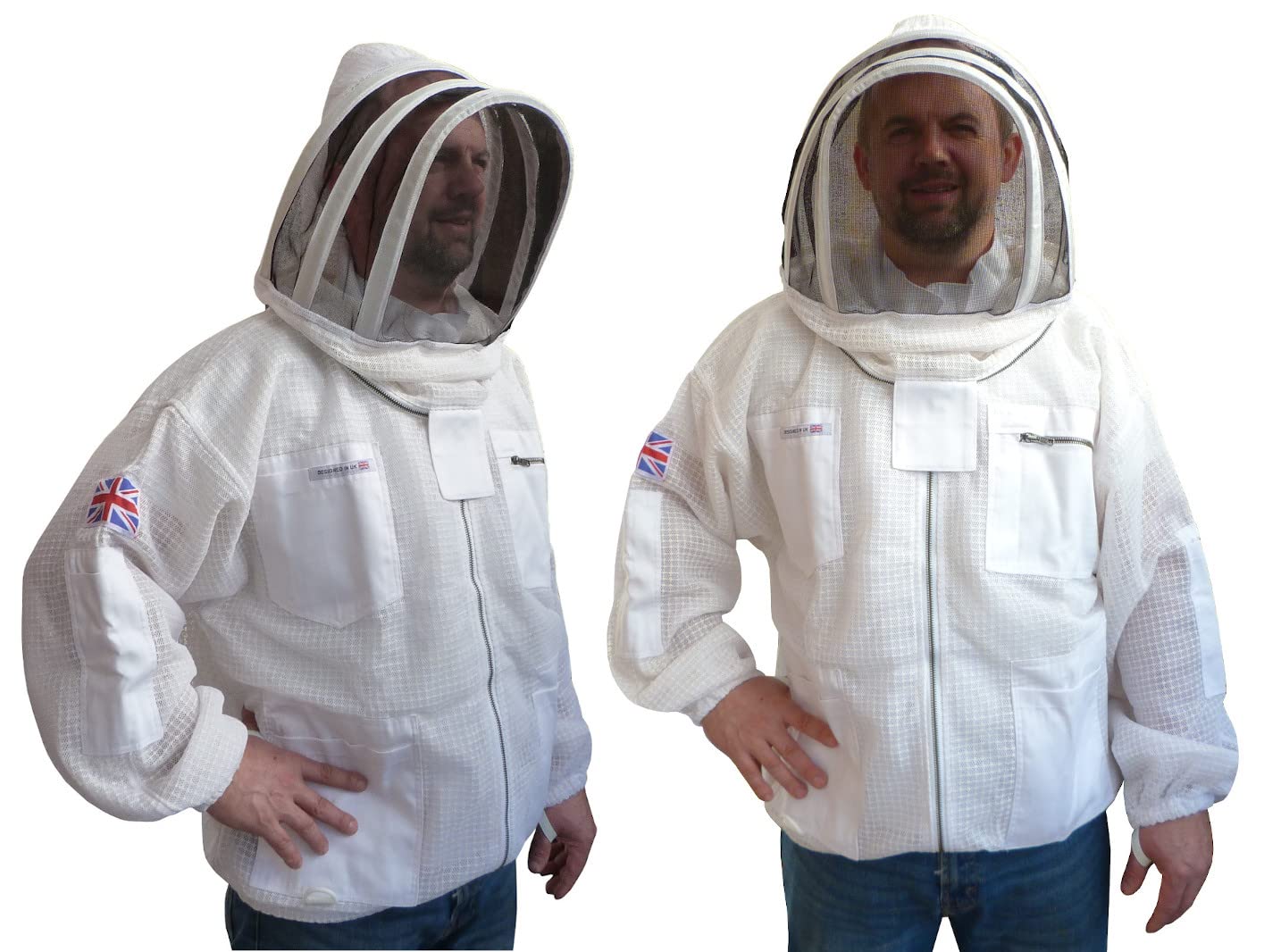AGS Bee Jacket 3 Layer Ultra Ventilated White Beekeeping Jacket Beekeeper protection wasp jacket (Small)