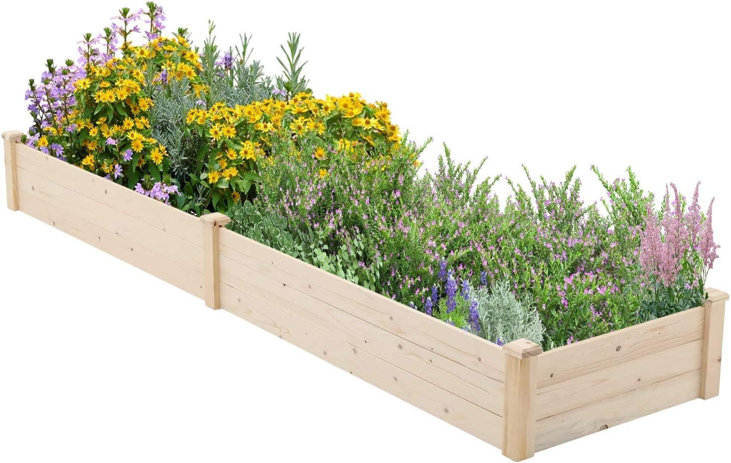 Skiway Outdoor Wooden Raised Garden Bed Patio Planter Kit Box Grow for Deck Balcony Vegetables Flowers Gardening - Natural
