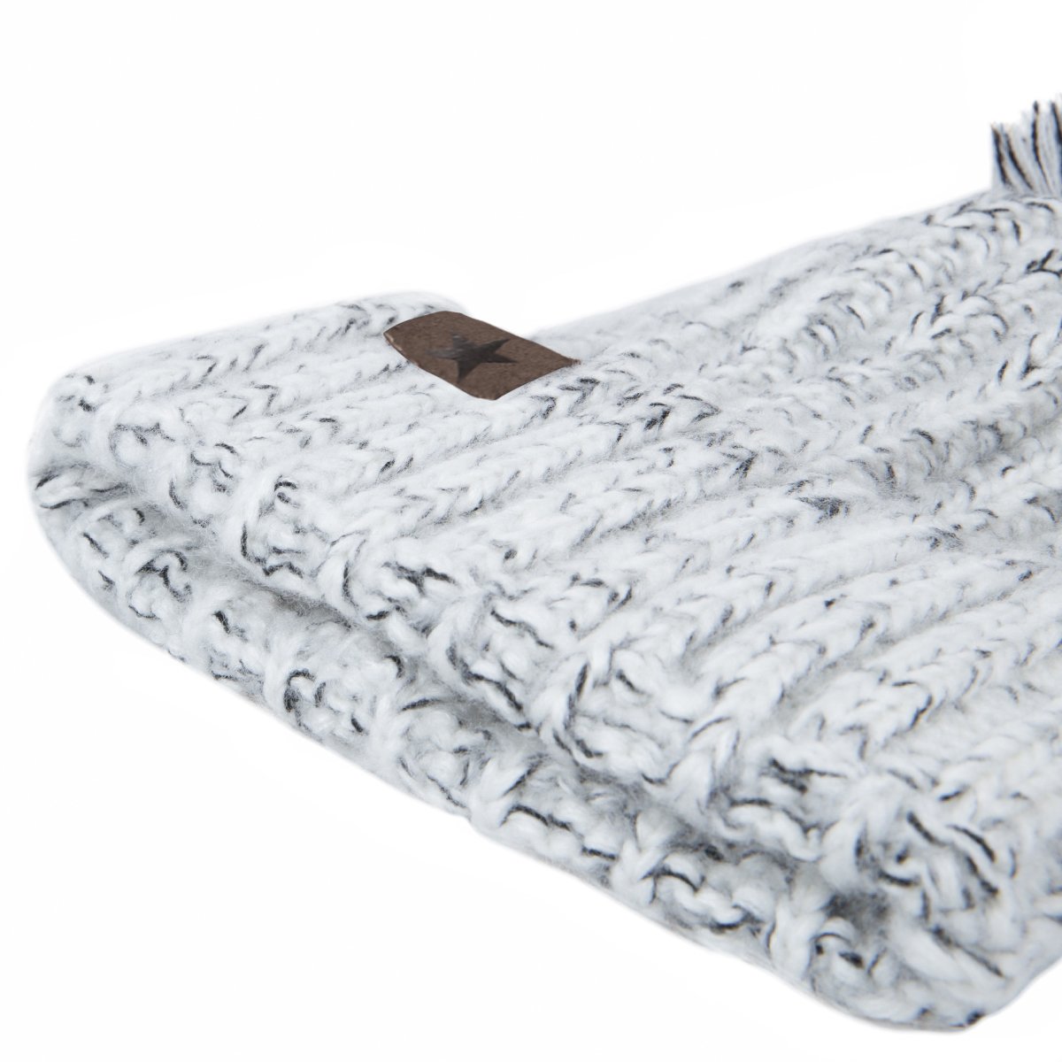 EVRFELAN Winter Fox Pompom Beanie Cable Knit Warm Hat Ribbed Ski Skull Cap (Grey)