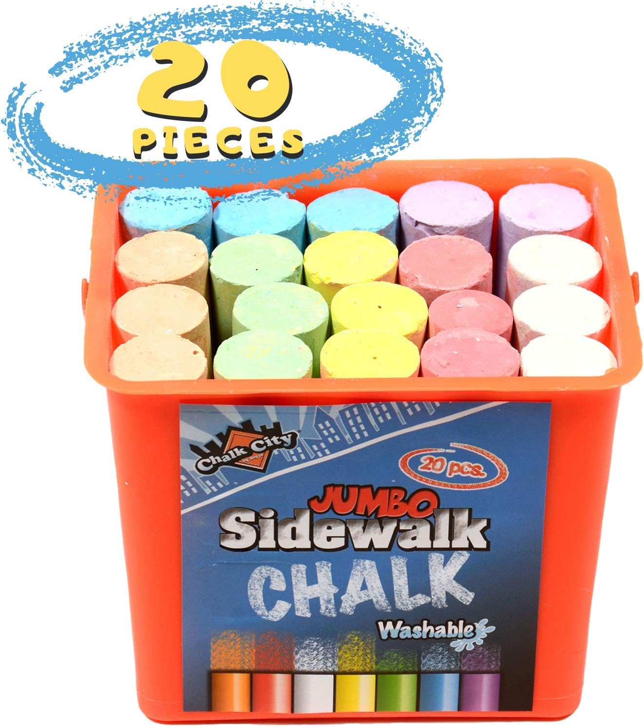Chalk City Sidewalk Chalk, 20 Count, 7 Different Colors, Jumbo Chalk, Non-Toxic, Washable, Art Set: Office Products