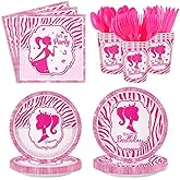 Pink Princess Party Supplies Kit for 24 Guests - 168 Pcs Disposable Tableware Set Includes Plates, Napkins, Cups & Cutlery for Girls Birthday Party Decorations