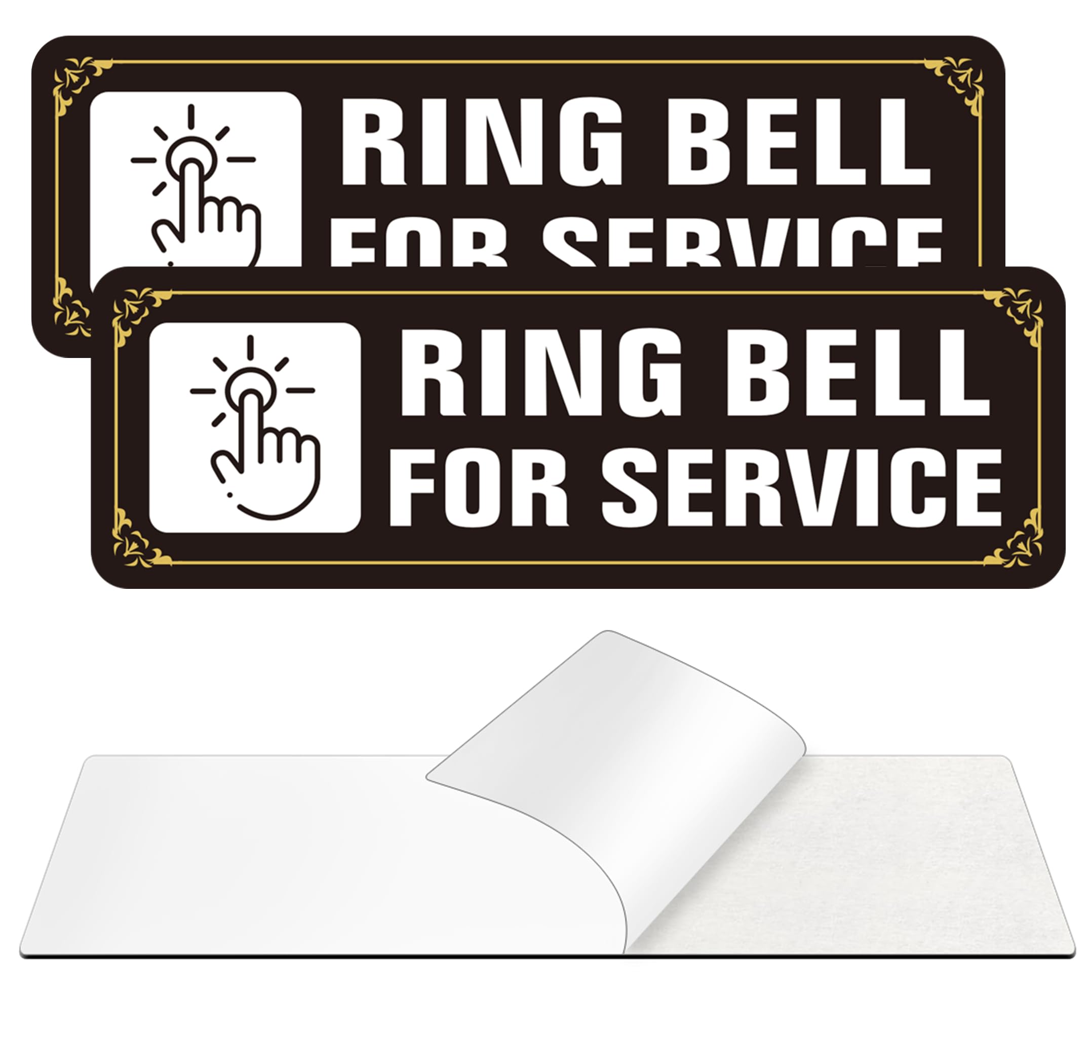 Photo 1 of (2 Pack) Ring Bell for Service Sign, Self Adhesive Please Ring Bell for Assistance Sign, Rust Free Aluminum Metal Sticker Signs for Wall and Door (9 x 3 inches, Black/White)