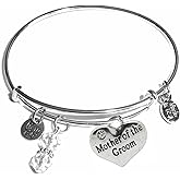 Hidden Hollow Beads Women's Stainless Steel Message Charm Expandable Wire Bangle Bracelet, Very Popular and Stylish, Arrives in a Gift Bag. (Mother of the Groom)