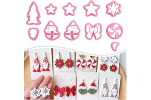 KEOKER Christmas Clay Cutters, Winter Polymer Clay Cutters for Earrings Making, 10 Shapes Holiday Clay Earrings Cutters, Poinsettia Clay Cutters, Grinch Clay Cutter (Earring Clay cutter2)