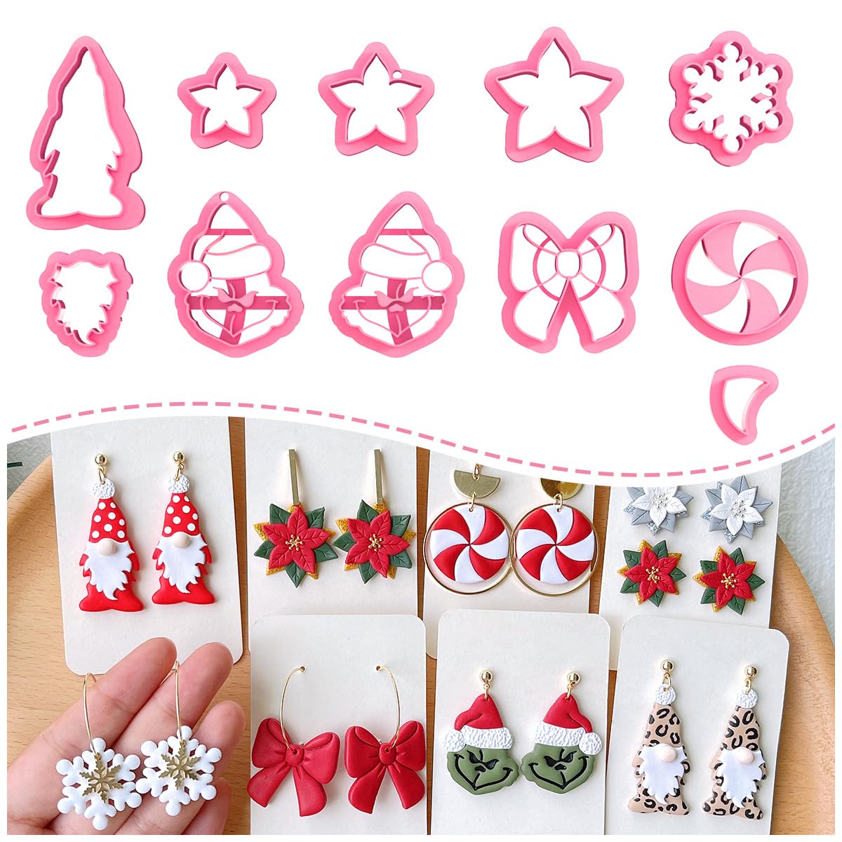 KEOKER Christmas Clay Cutters - Polymer Clay Earring Shapes: Poinsettia, Grinch (10pcs)