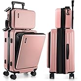 TravelArim 22 Inch Carry On Luggage, Carry On Suitcase with Wheels, Hardside Luggage Carry-On, Expandable Pink Small Suitcase, Hard Shell Carry-on Luggage, Spinner Luggage with Cosmetic Bag