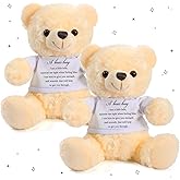 Meooeck 2 Pcs Bear Plush Stuffed Animal Sympathy Gifts Memory Bear with Hug Sign Funeral Gift for Kids Bereavement Comfort Child Loss of Loved One(Beige, White)
