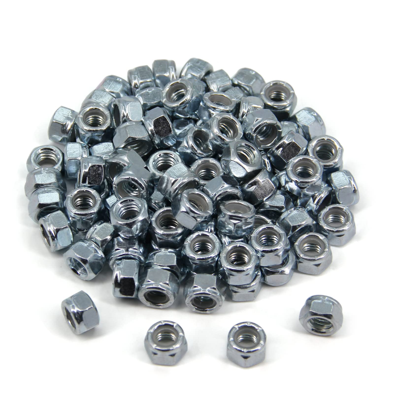 Yeebyee 5/16"-18 Nylon Insert Hex Lock Nuts,Carbon Steel White Zinc Plated, Hex Lock Nut Silver Self-Locking Nylock Locknuts,100pcs/pack (5/16"-18-100pcs)