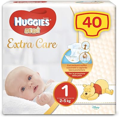 Pañales Extra Care para bebé, talla 1 (2-5 kg), paquete de 40 pañales