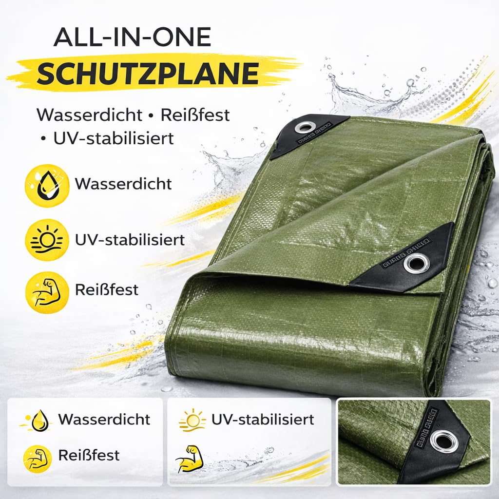 TK Gruppe Timo Klingler Plane & Schutzplane grün - Gartenplane & Allzweckplane wasserdicht - 200 g/m² grün, Abdeckplane mit Ösen für Zeltunterlage - Gewebeplane - Zeltplane & Camping - Bauplane (2x3m) 5