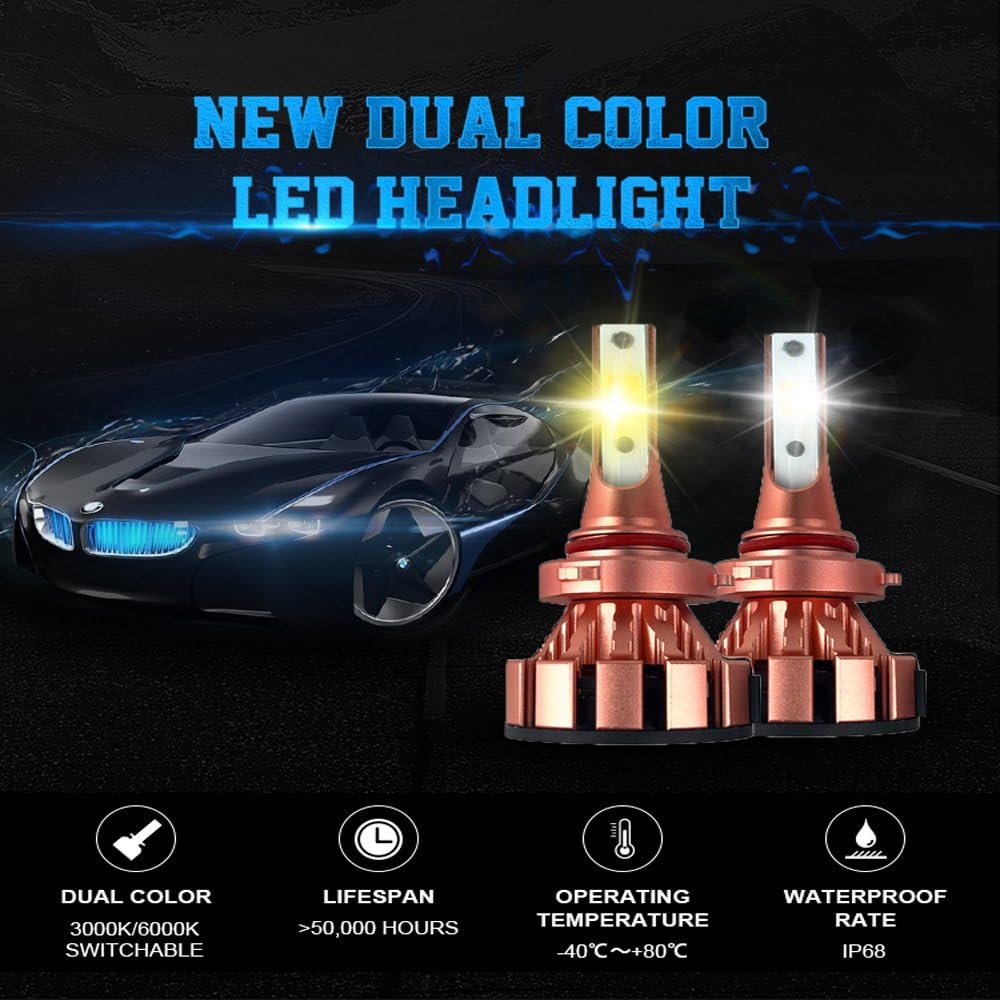 ZHITEYOU 2PCS Advanced Auto Lighting System H4 H7 LED Headlight T2 Dual Color 60W Hid Headlights Led Light Bulbs,H8