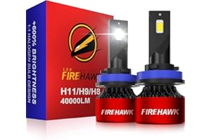 Firehawk H11/H8/H9/H16 LED Headlight Bulbs 40000LM 600% Brighter 6000K Cool White IP68 Waterproof Plug and Play Halogen Replacement Conversion Kit 2026 New, Pack of 2