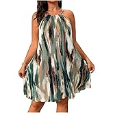 Verdusa Women's Plus Size Tie Dye Halter Dresses Sleeveless Tied Back Flowy Summer Vacation Dress