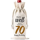 Funny Birthday Wine Bag Gifts - 70th Birthday Gift Ideas, Pairs Well with Celebrating 70 Drawstring Burlap Wine Bottle Bag for Women, Men, Friends, Colleagues, Neighbors, Loved Ones, Wife, Husband
