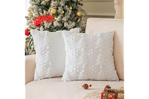 COSIBONO White Christmas Tree Pillow Covers 20x20 inches Set of 2, Snowflake Shaped Faux Fur Throw Pillow Covers for Couch, Winter Holiday Decorations, Farmhouse Soft Plush Pillowcases