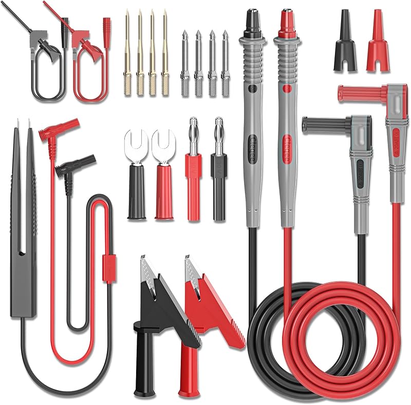 Cleqee 21Pcs Multimeter Test Leads Kit with Replaceable Probes, Clips & Tweezer