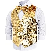 Dress Up America Sequin Vest with Bowtie - Sparkly Vest for Boys - Costume Party Vest for Kids - Boys Sequin Vest