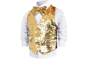 Dress Up America Sequin Vest with Bowtie - Sparkly Vest for Boys - Costume Party Vest for Kids - Boys Sequin Vest