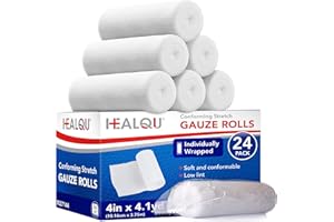 HEALQU Premium Gauze Rolls - 4" x 4 Yards - 24 Rolls, Individually Wrapped Conforming Stretch Gauze Bandage - Super Soft Woven Stretch Bandages for Primary Wound Dressing Support