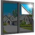 rabbitgoo One Way Window Privacy Film, Window Tint for Home, Reflective Heat Control Sun Blocking Anti UV See Out Not in Glass Door Covering Tinting Film, 23.6 in X 9.8 Feet, Black Silver