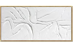 Sofoney - Gold Framed White Textured Abstract Wall Art Hand Painted Palette Knife White Paint Stroke Oil Painting, Large Minimalist Canvas Wall Decor for Living Room Bedroom - 40"x20"