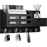 KISENG Key Holder Wall Mount Black Key Holder with Drawer&amp; Mail Slot | Drawer &amp; Mail Storage Compartment, 2 Installation Options, Space‑Saving for Entryway, Hallway &amp; Mudroom