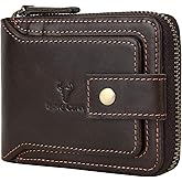 Zipper Wallet Men RFID Blocking Leather Bifold Wallets For Men - Flap ID Window Zip Coin Pocket - Big Capacity Credit Card Travel