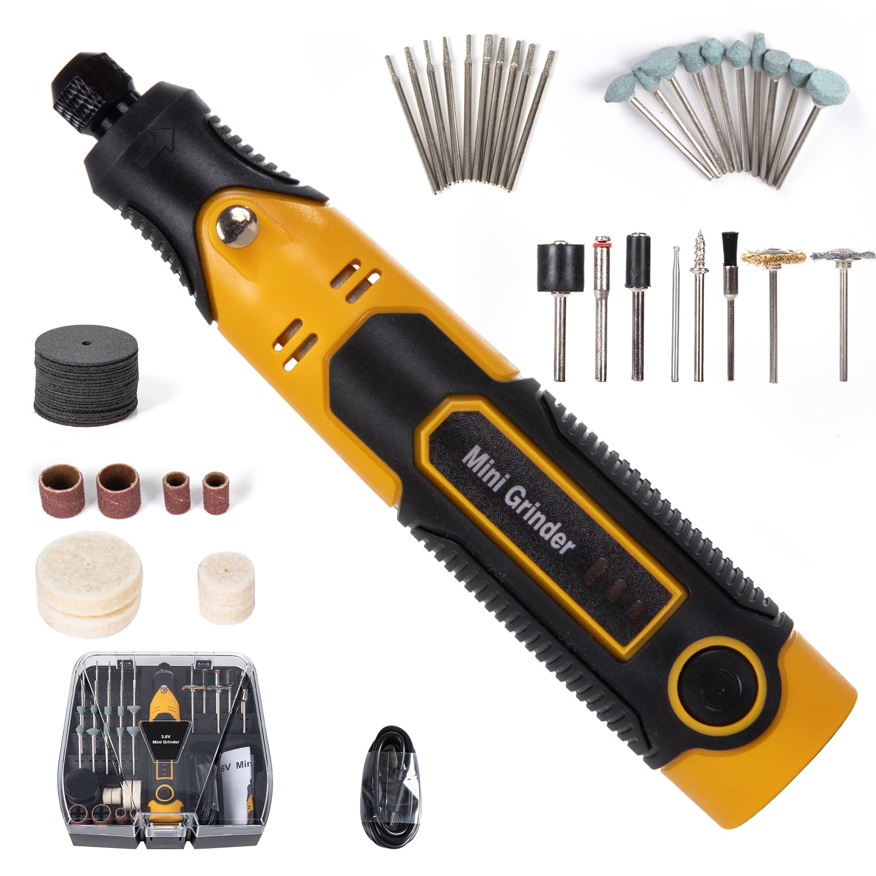 Photo 1 of 3.6V Cordless Mini Grinder Tool with Battery |55 Piece Accessory Kit (Diamond Burrs, Cut-Off Wheels, Buffing Wheels, Sanding Drums) for Engraving, Polishing, Cutting| Angle Grinder Set