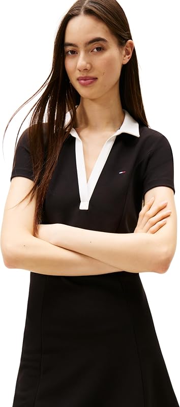 Damen Tjw Contrast Vpolo Fit&Flare EXT Dw0dw17937 Polokleid, Black (Black), L EU