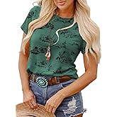 SHEWIN Womens Summer Tops Short Sleeve T-Shirts Western Graphic Crew Neck Casual Cute Tees 2026 Clothes