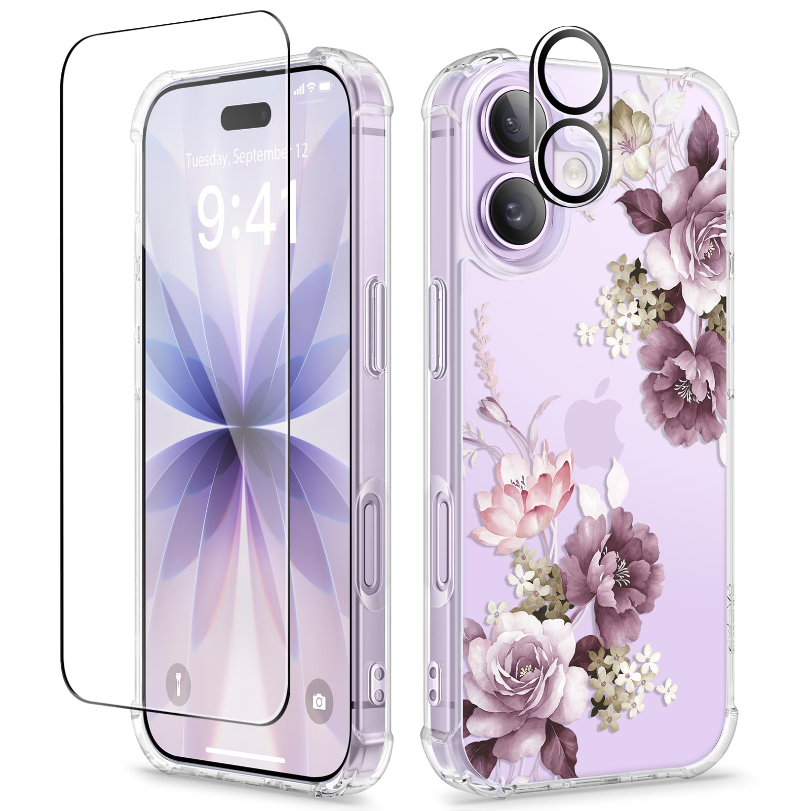 GVIEWIN for iPhone 17 Case Floral, Slim Clear Non-Yellowing