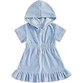 Multitrust Toddler Baby Girls Terry Swim Cover Up Ruffled Hooded Bathing Suit Coverup Zip Up Elastic Waist Beach Cover-Up