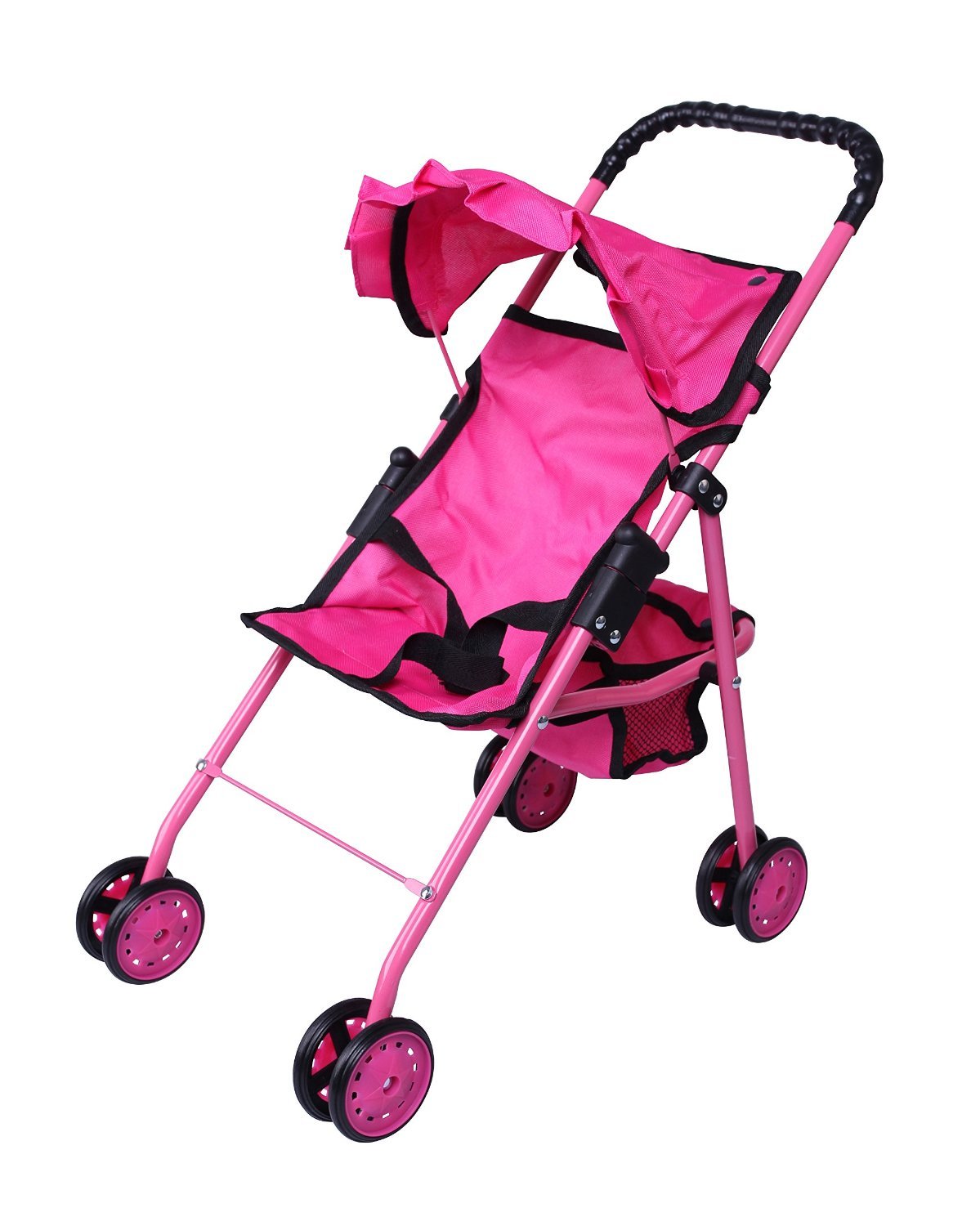 Precious Toys 0126A Hot Pink Doll Stroller with Black Handles & Hot
