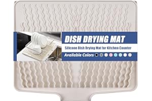 Silicone Dish Drying Mat for Kitchen Counter or Sink , Heat-Resistant Dish Dryer Mat with Built-in Drain Lip (Ivory, 13" W x 