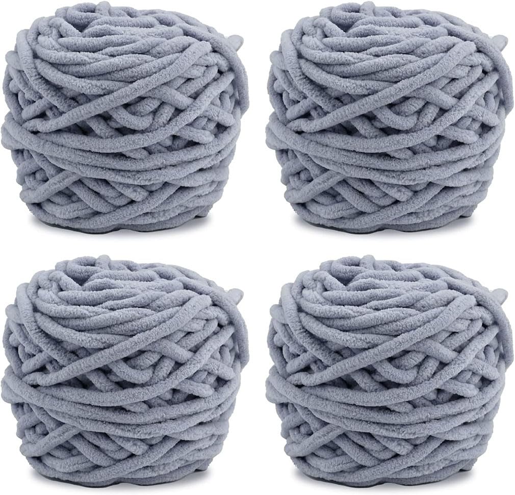 4 x 100g Knitting Wool Yarn Solid Color Knitting Yarn for Crochet for Yarn Projects Making DIY Crafts Scarves Hats Handmade Bags Blankets Sweaters (Light Grey)