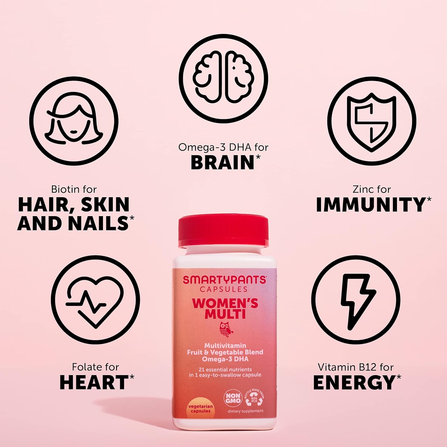 SmartyPants Multivitamin for Women; Omega-3 DHA; Zinc for Immunity; Biotin, Iron, Folate; Vitamins D3, C, B6; Vitamin B12 for Energy; Vegetarian (30 Day Supply): Health & Personal Care