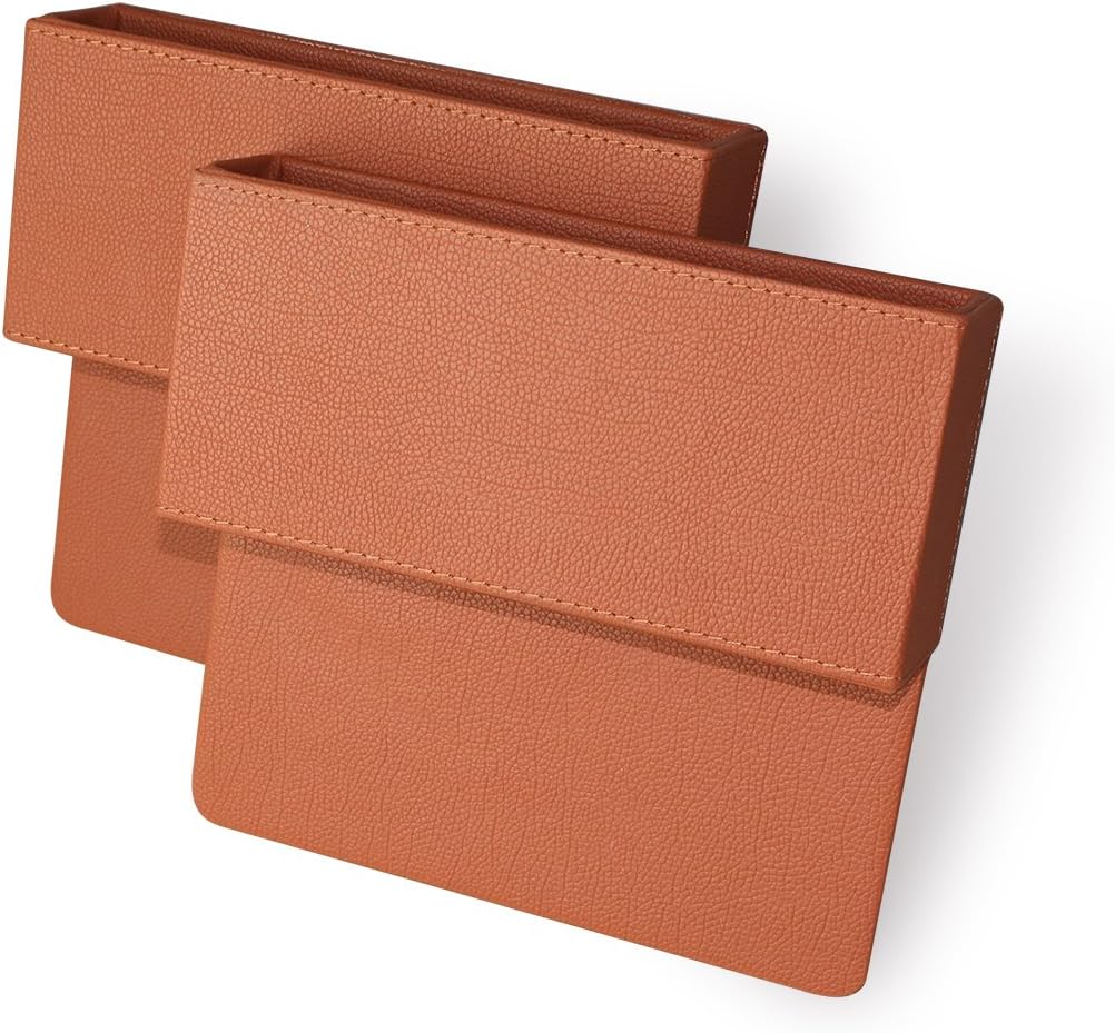 Never fall down Car Pocket Organizer Seat Console Gap Filler Side - Premium PU Full Leather Inside Out Car Interior Accessories - (Brown)Pack of 2